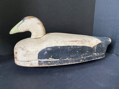 Vint Antique Eider Duck Decoy Wood, w/Keel Hollow w/ Nailed on Base, Pegged Head