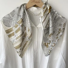 Moon Floral Print Twill Silk Bandanna Collar Necktie Scarf 26" Hand Rolled Brown