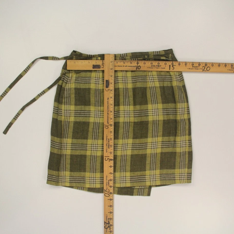 Falda envolvente Peter Nygard para mujer 100 % lino talla 8 oliva forrada a cuadros dinero antiguo Foto 3 de 4