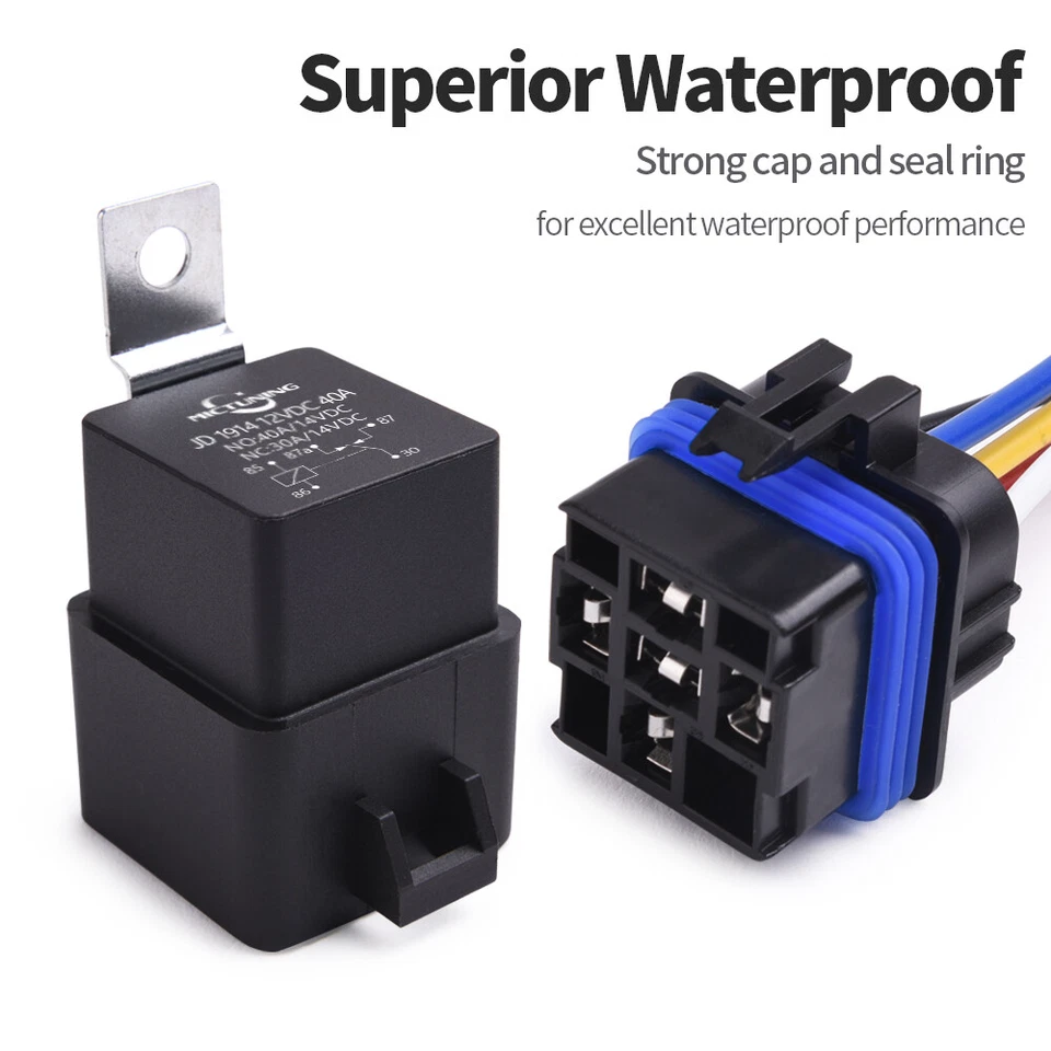 5pcs Waterproof Universal 12V 5-PIN SPDT 40/30 Amp Relay Wiring Wire Harness - Image 3 of 4