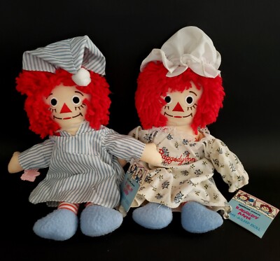 1988 RAGGEDY ANN & ANDY Asleep/Awake Dolls in Nightgowns by Applause NEW NWT