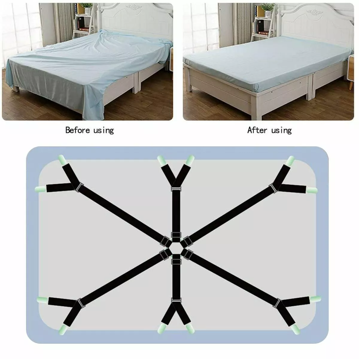 6 Sides Adjustable Bed Mattress Sheet Fastener Straps Clips Grippers  Suspender