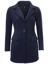 New Ladies Heine B C Navy Jacket Rib Textured Longline Collared Coat Size 12-16