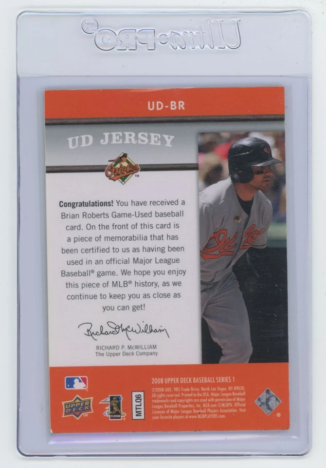 Tarjeta de béisbol 2008 Upper Deck UD Game Jersey Brian Roberts Baltimore Orioles Foto 2 de 2