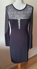 French Connection Women's Black Pencil Dress Size 12 Lace Detail Long Sleeve
