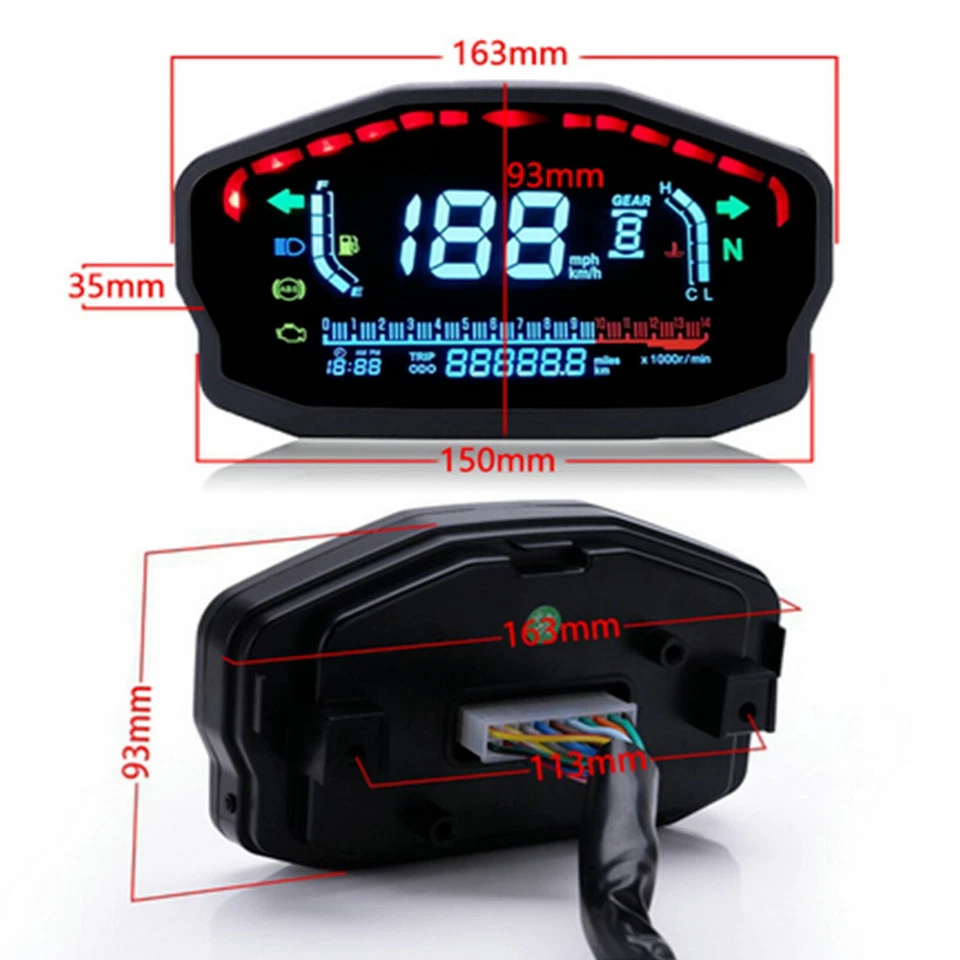 Universal Digital Motorcycle LCD Speedometer Odometer Tachometer Gauge KM/H MPH - Image 3 of 4