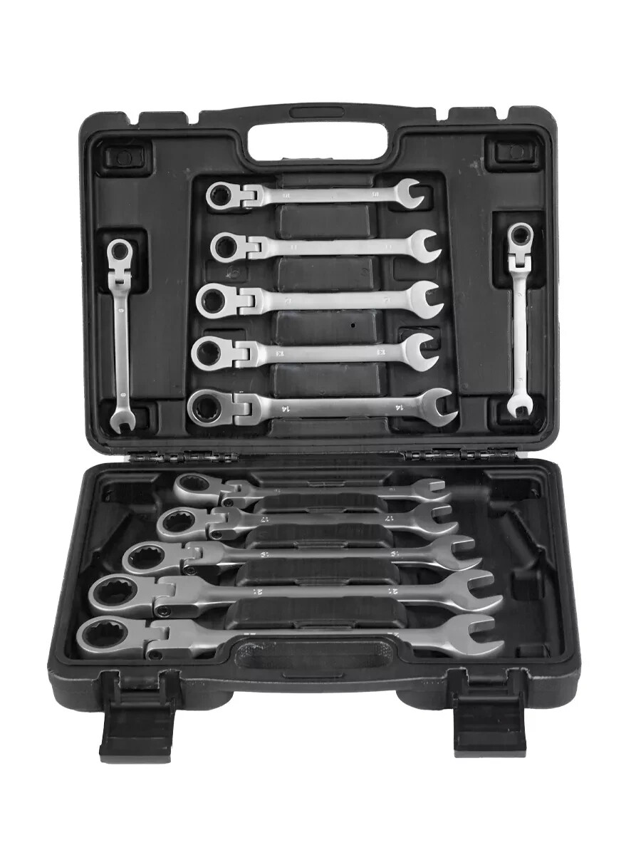 Set 12 Chiavi Combinate a Cricchetto Snodate 8-22mm Acciaio CrV Professionale
