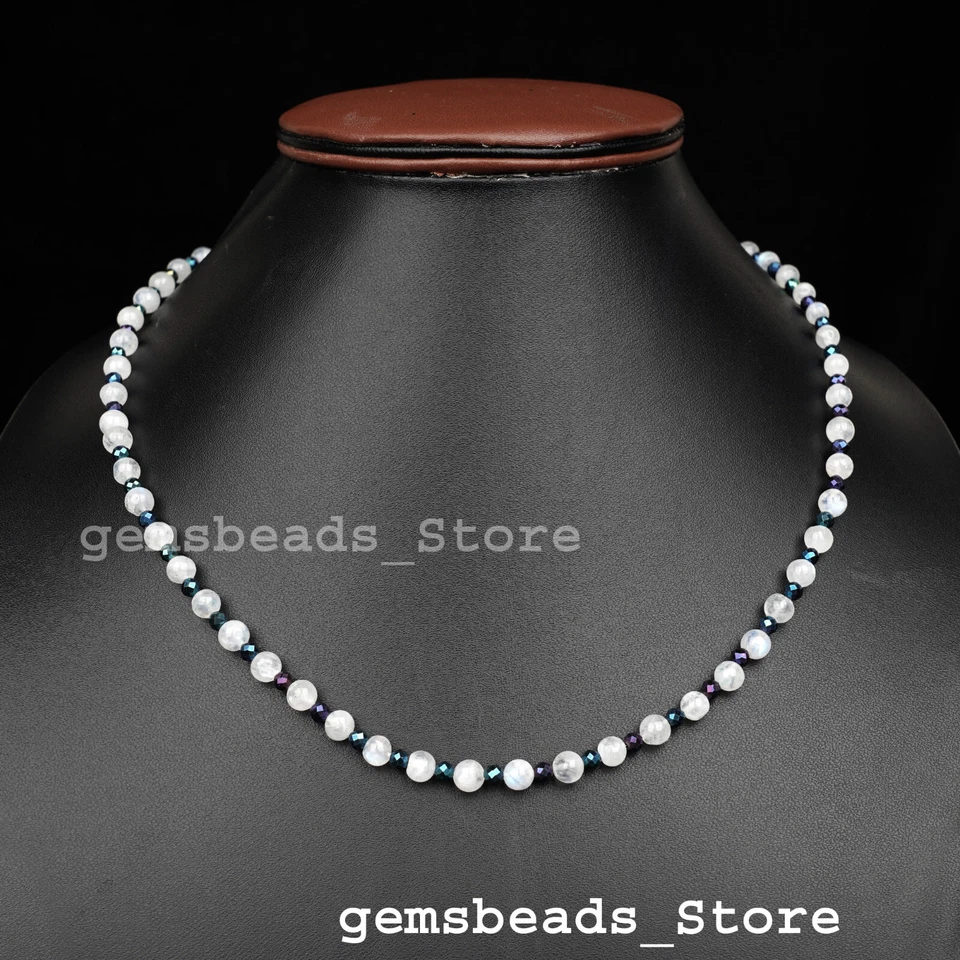 Collana in argento sterling con pietra di luna arcobaleno + spinello mistico ... - Immagine 3 di 4