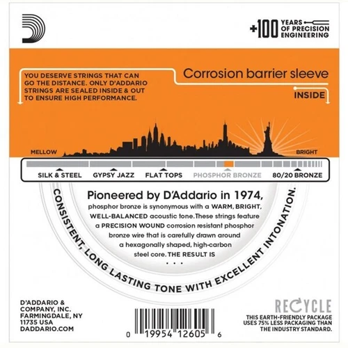 D'Addario EJ15 Phosphor Bronze Acoustic Guitar Strings - Extra Light (10-47) - Picture 3 of 4