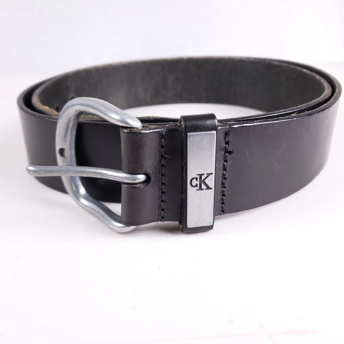 Calvin Klein Black and Silver Chain Belt Patent Leather Made in Italy size M CALVIN KLEIN JEANS Black Patent Leather Belt Silver Buckle L main image 4