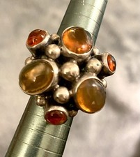 1 1/8 Tall Genuine Amber Sterling Ring, Size 5