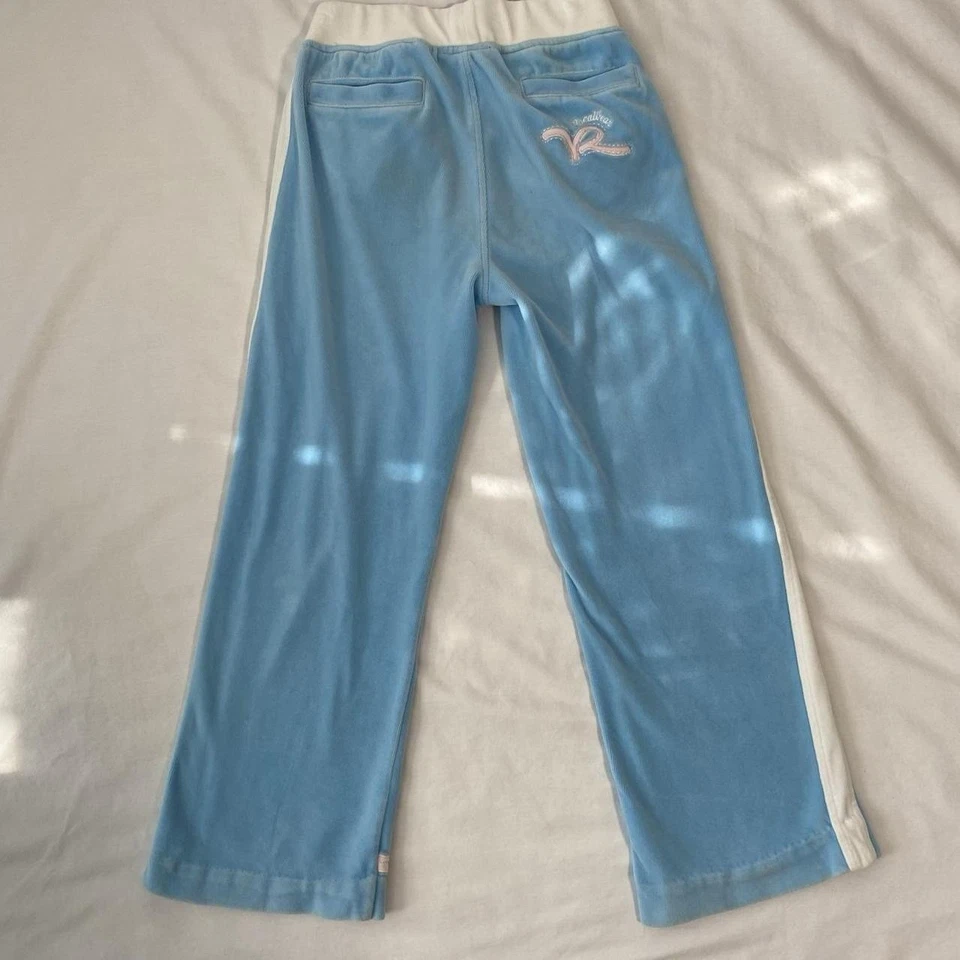 Rocawear Light Blue White Velvet Velour Sweatpants Lowrise Size 12/14 Y2K  - Image 2 of 4