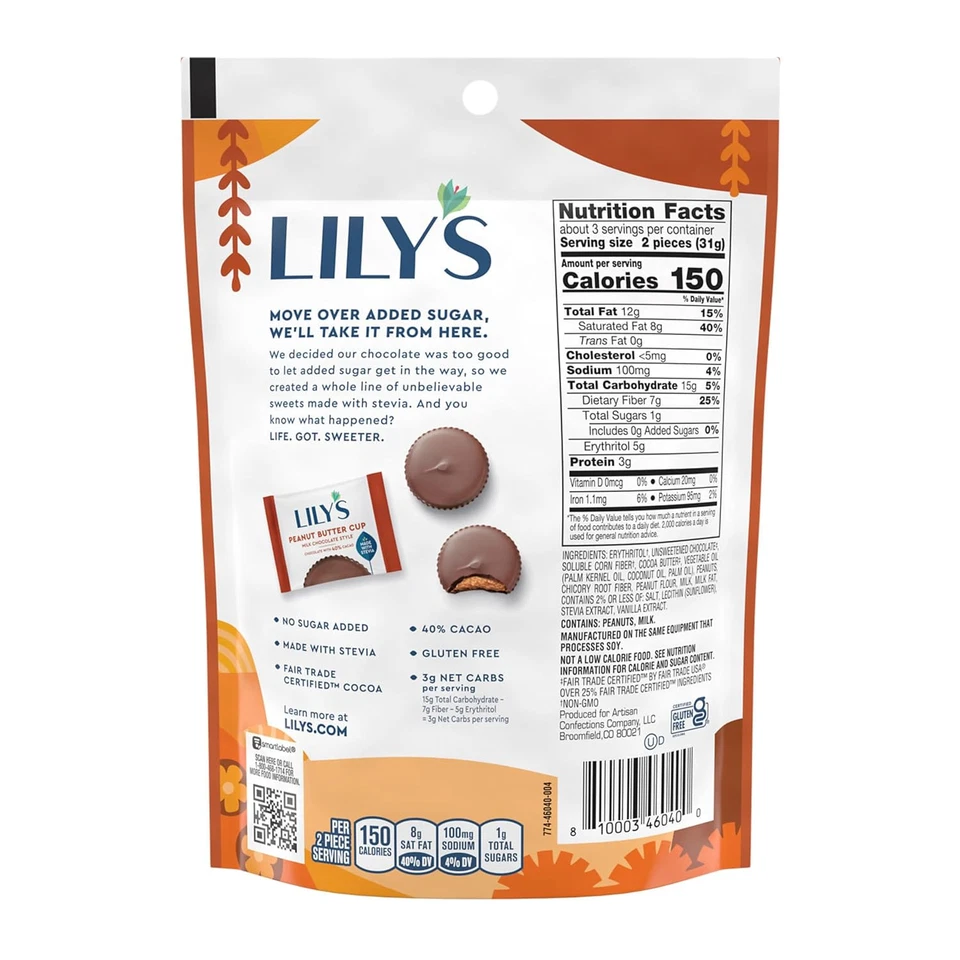 Milk Chocolate Style No Sugar Added Peanut Butter Cups, Sweets Bags, 3.2 Oz (3 C - Image 2 of 4