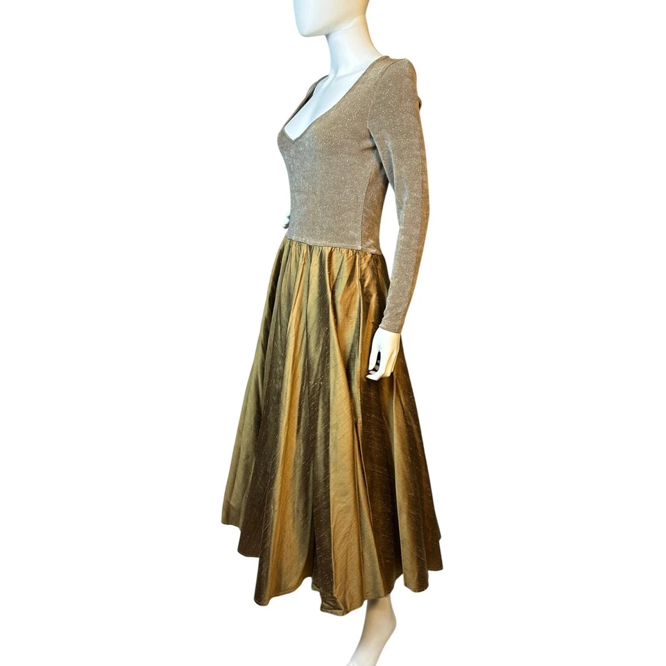 Vintage 80s Bonnie Strauss Gold Floor Length Dress Long Evening Gown Party KC - Image 4 of 4