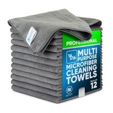 12 Pack Gray Microfiber Cleaning Cloths 16" x 16" All Purpose Lint Free