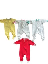 Vintage 1980's Lot 4 Infant Footie Yellow Red White Pajamas Sizes 6-9 Month