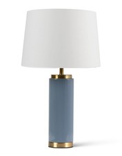 Image of Juniper Blue Cylinder Table Lamp Ceramic Effect with Fabric Shade ES/E27 Bulb