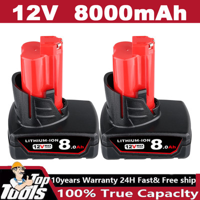 2Pack 12V 8.0Ah M12 Für Milwaukee Ersatz M12B6 LITHIUM 48-11-2402 M12B5