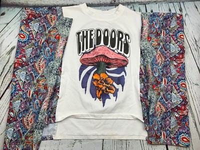 Doors Psychedelic 60s Tee White Paisley Flowy Bat Sleeves Small