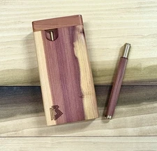 Figured Aromatic Cedar 4” Dugout Stashbox w Hitter Pipe & Poker Set- Made In USA