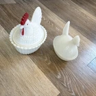 Vintage Westmoreland Milk Glass Hen Shape Covered Dishes Set of 2