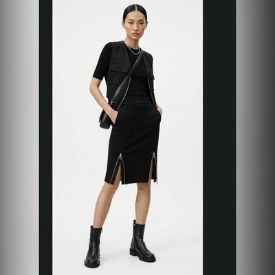 Alexander  Wang Black Knit Zipper Hem Midi Pencil Skirt 0