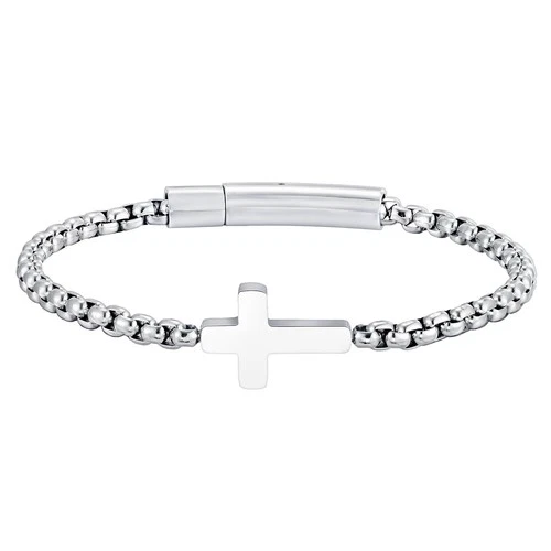 Christian Cross Bracelet Stainless Steel Pearl Chain for Men Women 19/21/23CM