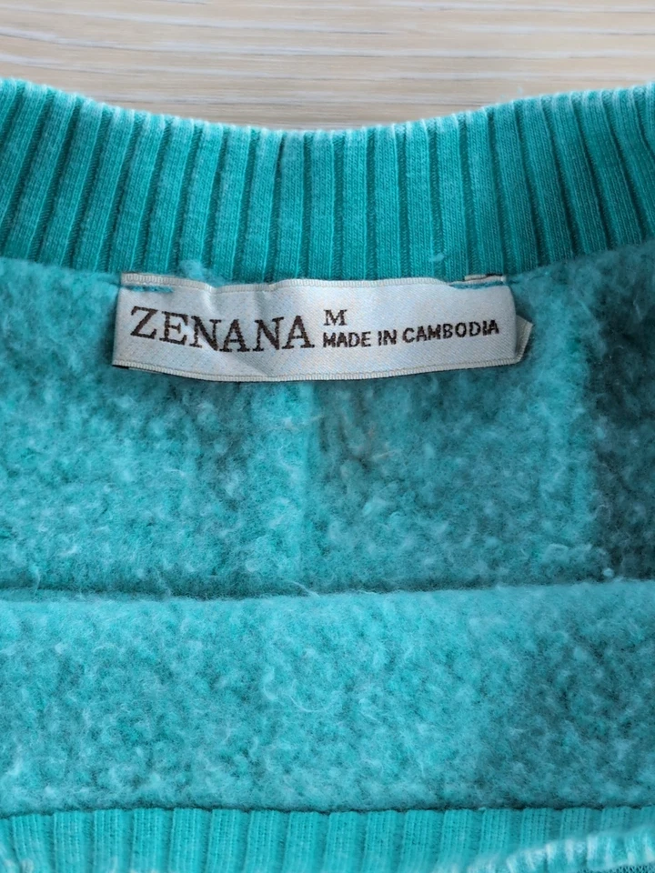 Zenana Acid Wash Fleece Sweatshirt Teal Green Exposed Seams Size Medium - Image 3 of 4