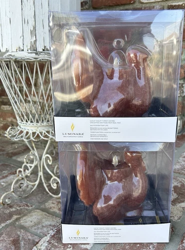2 New Luminara Unscented Wax Flameless Turkey Figural Fall Candle Orange Adobe🦃