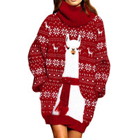 Damen Strickkleid Oversize Weihnachten Festlich Rot XL
