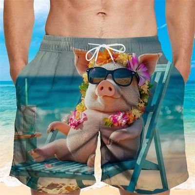 Mens Kids Cute Pig Beach Shorts 3D Animal Print Swim Trunks Summer Quick Dry Boa