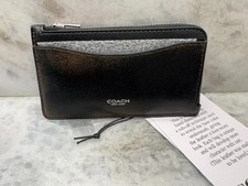COACH Loved Leather NY Zip Card Case Silver/Black Brown CBO93 LHPMZ
