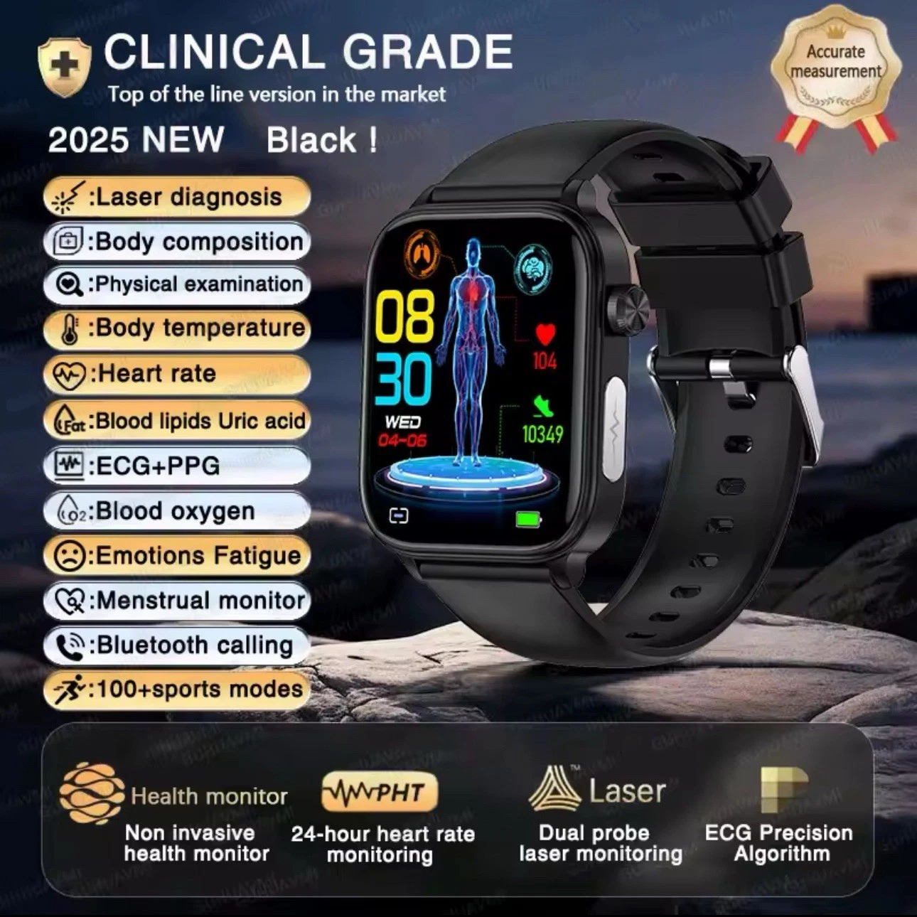 2025 New ECG+PPG Smart Watch Women Heart Rate Blood Lipid Uric Acid Women Menstr