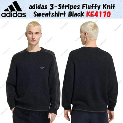 Adidas 3-Stripes Fluffy Knit Sudadera Negro KE4170 Japón Talla - Imagen 1 de 4