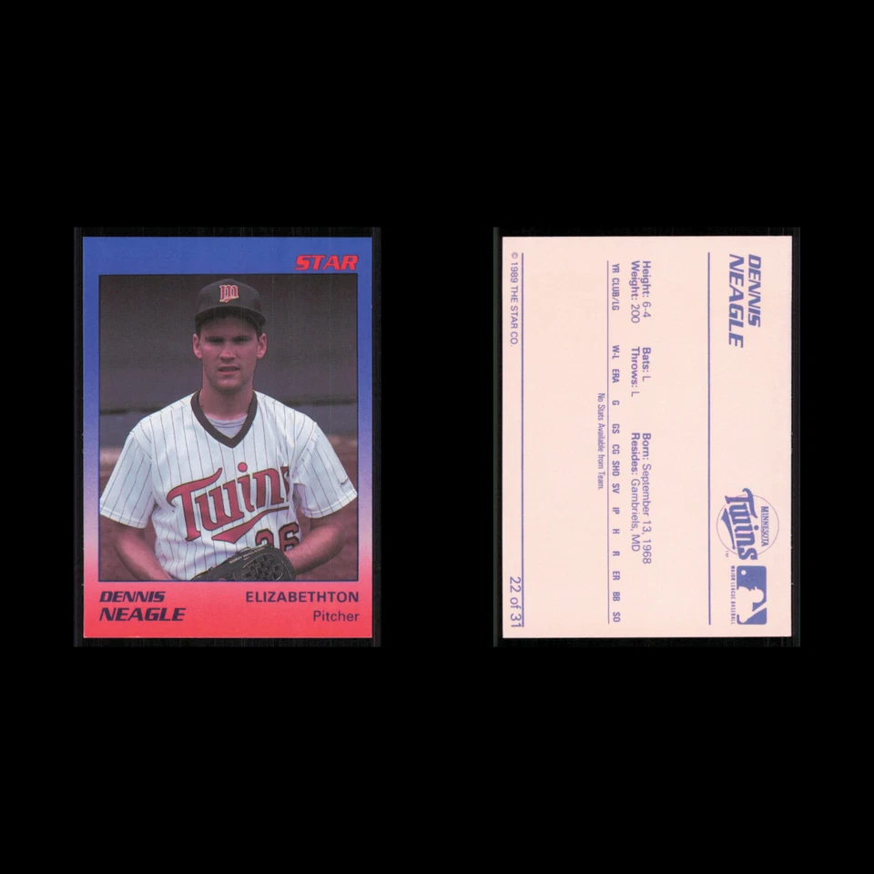Tarjeta de béisbol Dennis Neagle #22 1989 Star Minor League Elizabethton Twins MLB casi nueva Foto 3 de 3