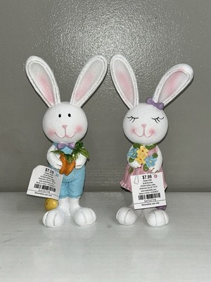Hobby Lobby White Bunny With Flowers Carrots Spring Decoration Figurine Set NEW