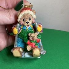 Vintage Bear And Cub Fun In Snow Skiing Ornament