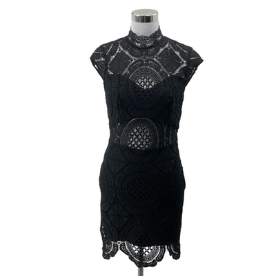 Bebe Black Crochet Lace Halter Mini Dress Open Back Sexy Cocktail Size 8 |  eBay