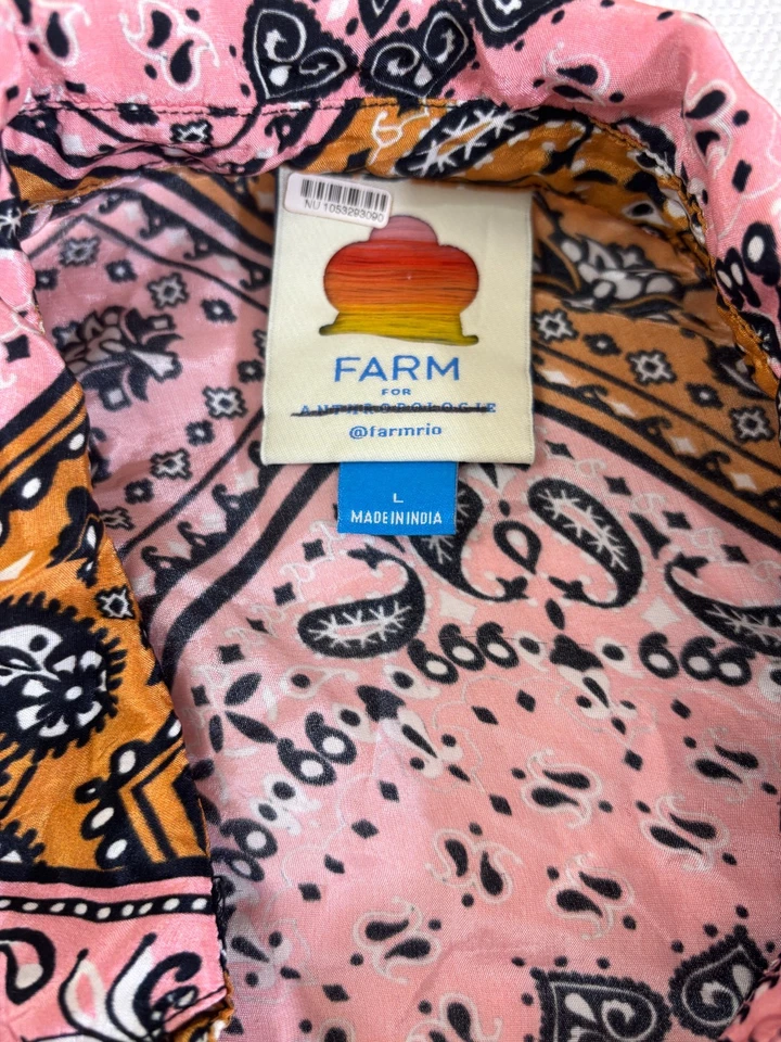 Anthropologie Farm Rio Shirt Womens L Pink Paisley Bandana Print Button Up - Image 4 of 4