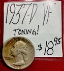 1937-D Washington Silver Quarter (VF) Very Fine Condition! Toning! ENN Coins