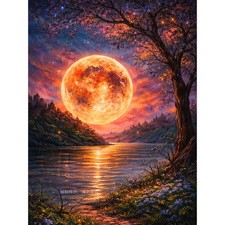 Diamond Painting Kits for Adults,Red Moon Lake Landscape Diamond Art Kits 5D Ful