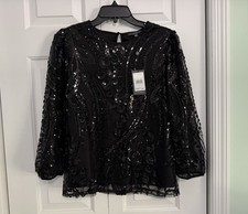 NWT Adrianna Papell Womens Sequin Embellished Long Sleeve Sz S Statement Top