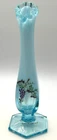 Fenton Grape Vines Blue Footed Swung Vase Opalescent Hand Painted B Cumberledge