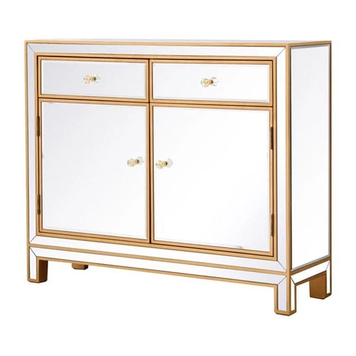 Elegant Decor Reflexion 2-Drawer Solid Wood and MDF Nightstand in Gold - Picture 1 of 8