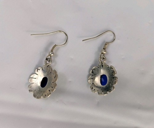 Pierced Earrings Set Matching Pendant Silver Tone Blue Stones Stamped Mexico Vtg - 第 13/16 張圖片