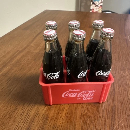 Vintage Coca Cola Miniature 6 Pack 3 Inch Glass Bottles Coke Mini Plastic Crate