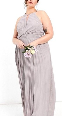TFNC Sidony Größe 18 grau Plissee Wickeldetail Maxi Abend Abschlussball Brautjungfernkleid
