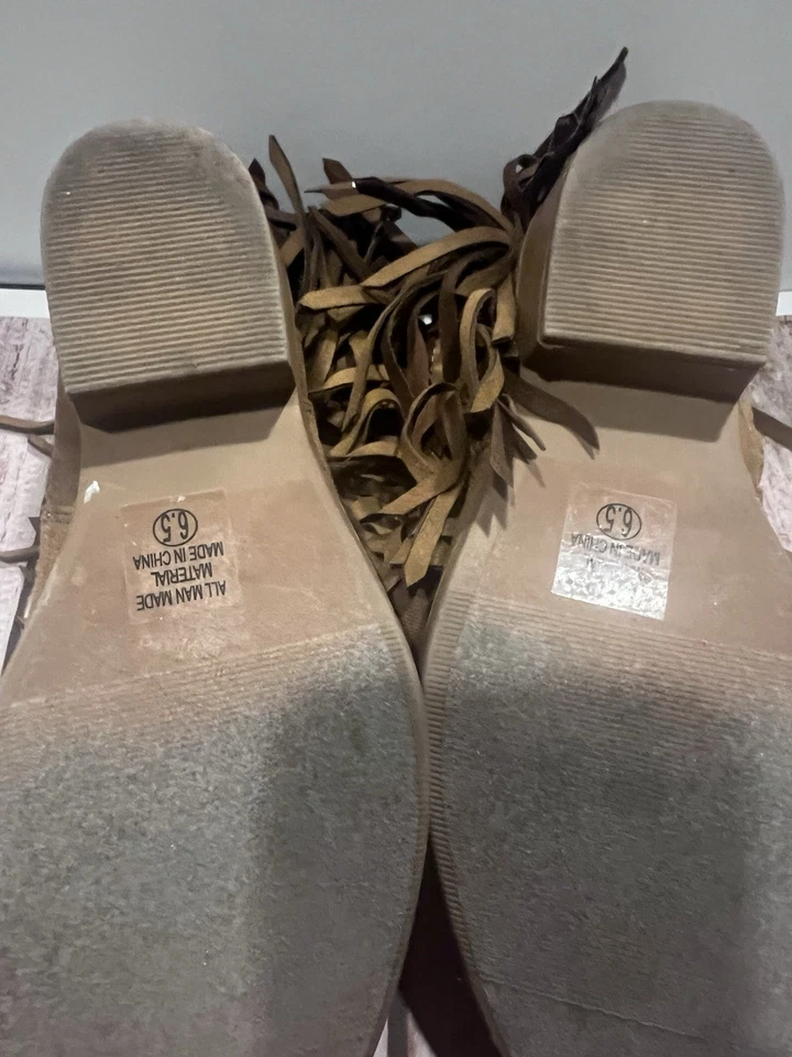 Botas de tornozelo femininas Adams franja camurça marrom tamanho 6.5 estilo boho ocidental - Imagem 3 de 3