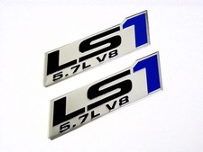 2 Gm Chevy Chevrolet Ls1 5.7l V8 Engine Emblems Badge Chrome Silver Blue Pair