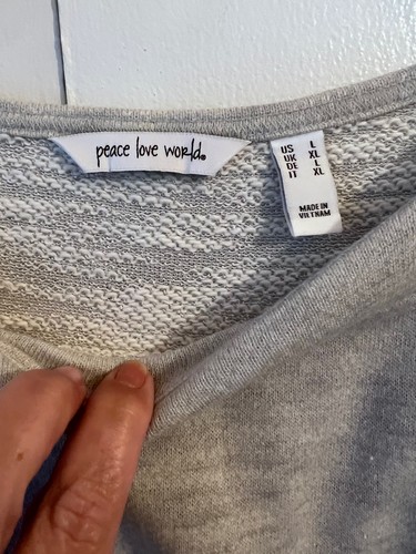 Peace Love World Swing Sweatshirt Zip Open Sleeves, Heathered Gray, Size Large - Picture 5 of 12